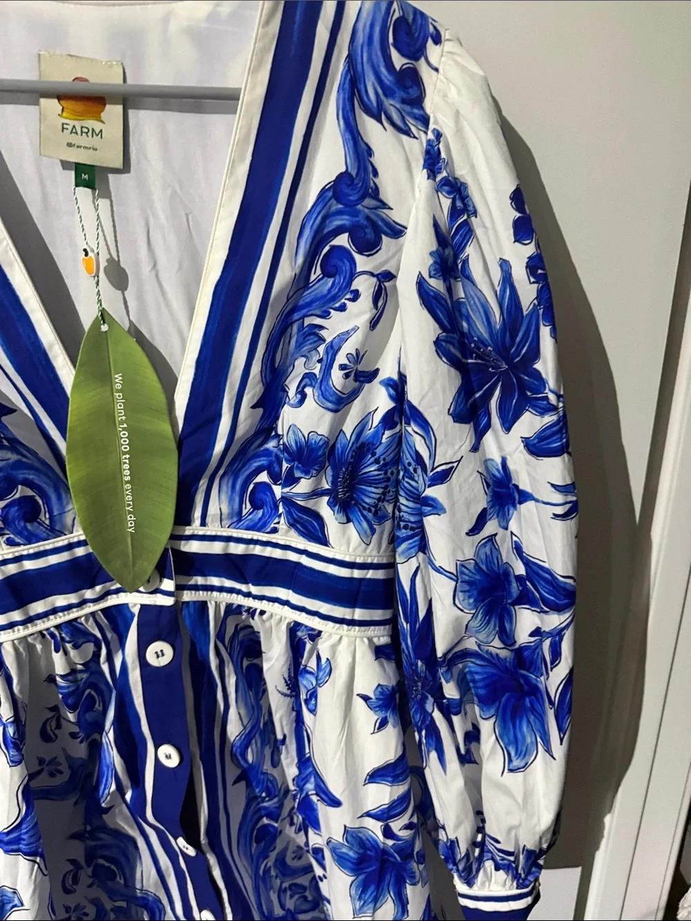 FARM Rio Blue & White Floral Button-Front Mini Dress - Picture 5 of 7